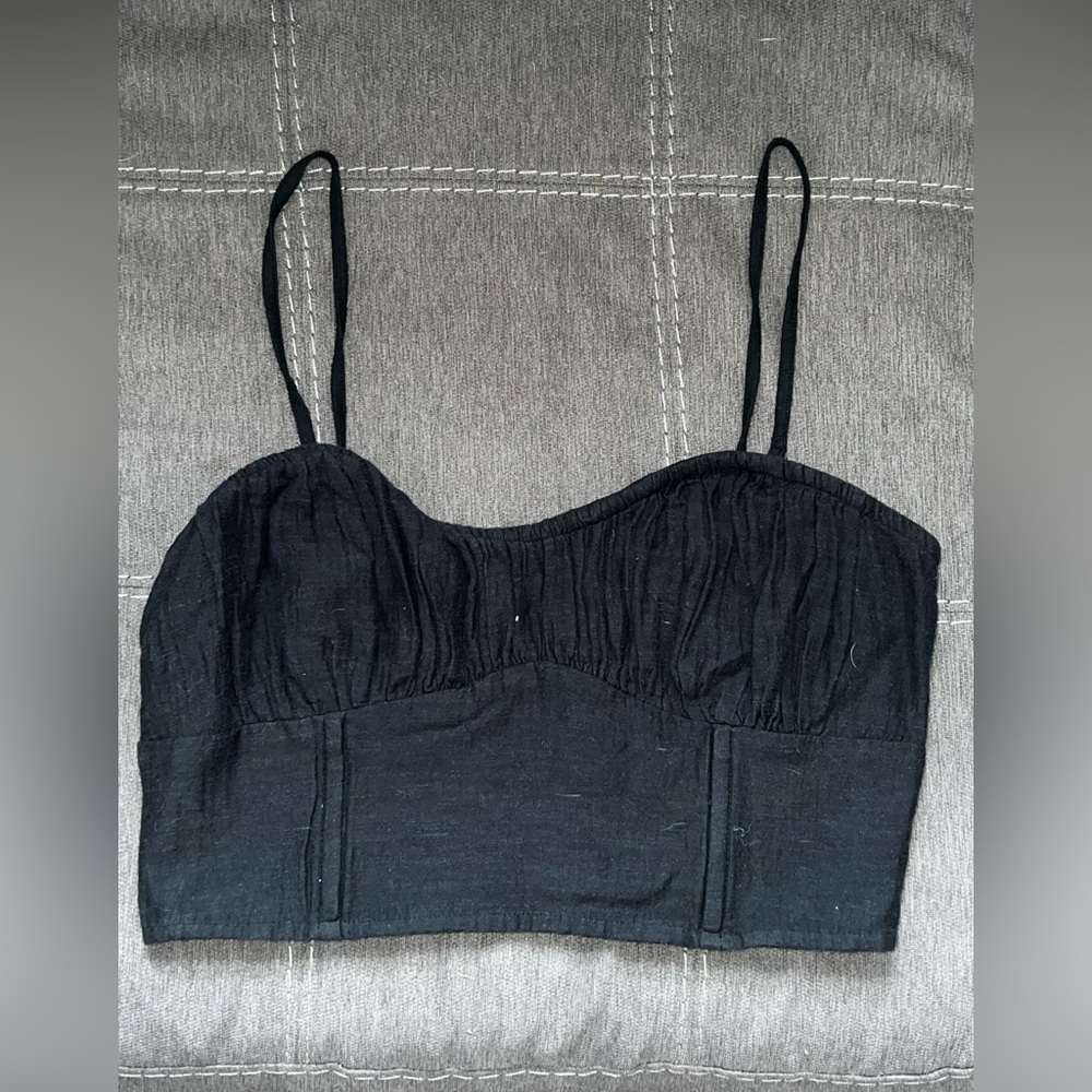 American Eagle Black Cropped Corset Tube Top